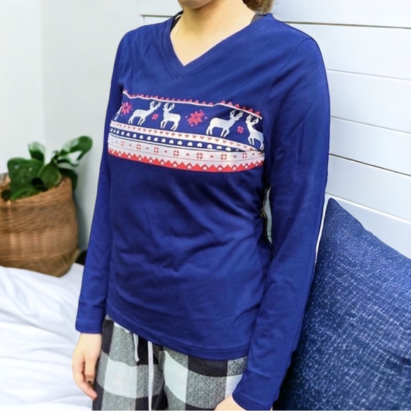 Legendary Whitetails Deer Top Cozy Cabin Lounge Tee Long Sleeve PJ Blue Size M - Picture 2 of 8